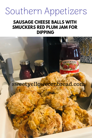Southern Appetizers, Sausage Cheese Balls, Red Plum Jam for Dipping, Sweet Yellow Cornbread, Southern Lifestyle Blog, Southern Food Blog, Arkansas Popular Lifestyle and Food Blog