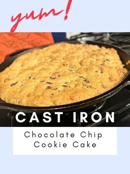Cast Iron Skillet Chocolate Chip Cookie Cake, Sweet Yellow Bakes, Sweet Yellowcornbread, Cast Iron Baking, Taste of Arkansas, Southern Comforts, Sunday Comforts, Southern Food Blogger, Pat Downs, Cookbook Author
