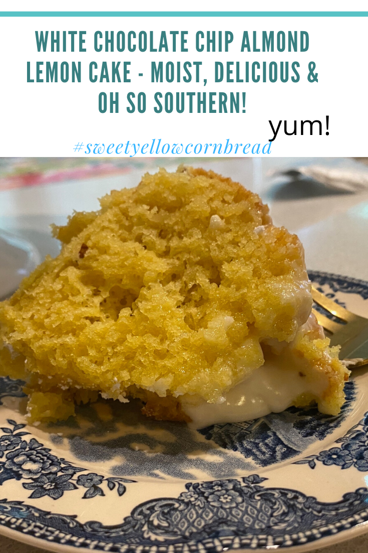White Chocolate Chip Almond Lemon Cake, Moist, Delicious, Oh So Southern, Sweet Yellow Cornbread, Southern Food Blog, Southern Lifestyle Blog, Pat Downs, Arkansas Food Blogger, Arkansas Lifestyle Blog, Pat Downs, Contributor, KTHV11 The Vine